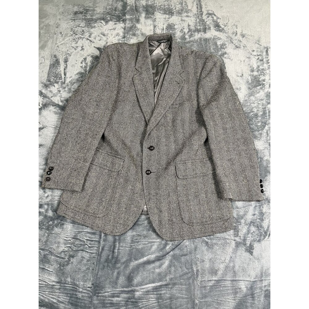 Monsieur Bernard Mens Pure Wool Gray Herringbone Blazer Size 46R